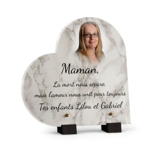 Plaque tombale maman avec motif marbre blanc avec photo