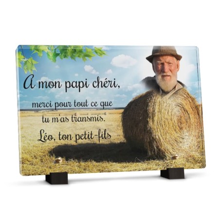 Plaque décès agriculteur avec botte de foin avec photo