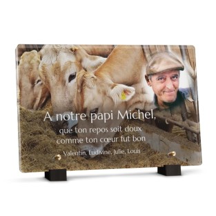 Plaque tombale rectangle avec vaches avec photo