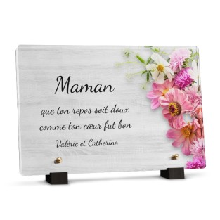 Plaque funéraire pour sa maman avec fleurs