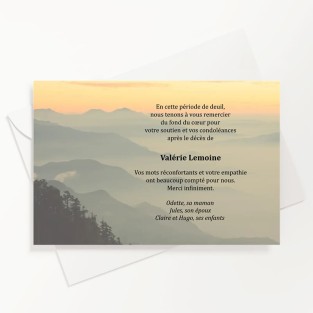 Carte de remerciements décès montagne