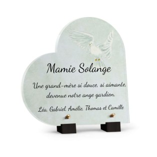 Plaque funéraire coeur colombe personnalisée avec texte