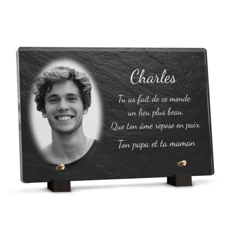 plaque funéraire motif ardoise avec photo