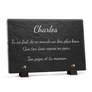 Plaque funéraire motif ardoise personnalisée avec texte