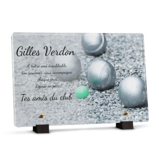 Plaque funéraire joueur de boules personnalisée avec texte