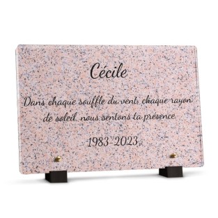 Plaque funéraire motif granit rose personnalisée avec texte