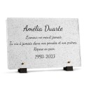 Plaque funéraire motif granit blanc personnalisée avec texte