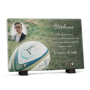 plaque funéraire ballon rugby avec photo