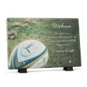 Plaque funéraire ballon rugby personnalisée avec texte