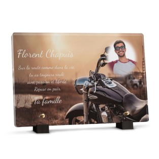 plaque funéraire motard avec photo