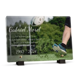 Plaque funéraire terrain de rugby personnalisée avec texte