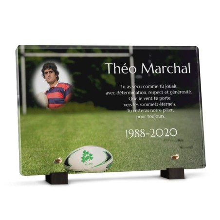 plaque funéraire poteaux de rugby avec photo