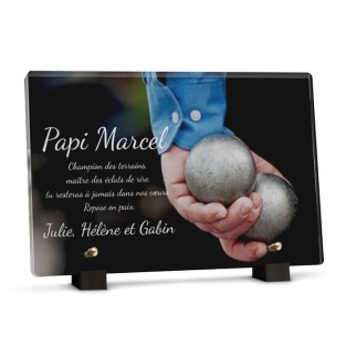 Plaque funéraire boule de pétanque personnalisée avec texte