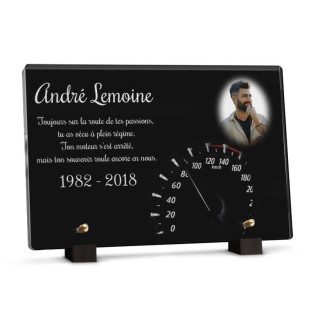 plaque funéraire compteur de vitesse voiture avec photo