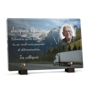 plaque funéraire logistique camion avec photo