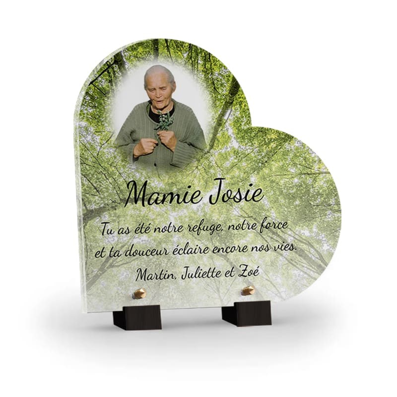 Plaque funéraire arbre forêt  - Plaque tombale deces en plexiglas personnalisée avec photo et texte