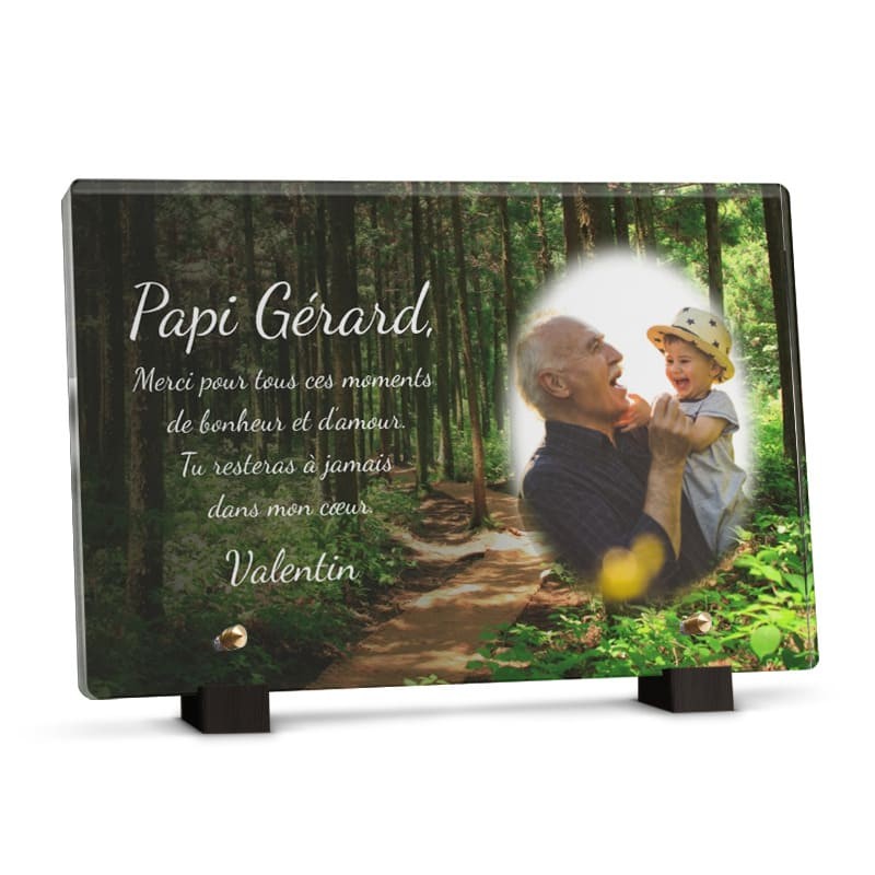 Plaque funéraire ballade en forêt  - Plaque tombale deces en plexiglas personnalisée avec photo et texte