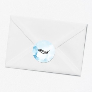 Stickers décès personnalisé bleu plume