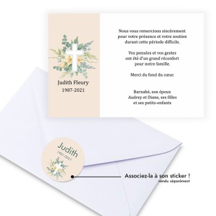 Carte de remerciements funéraire croix catholique