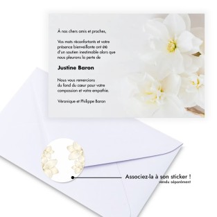 Carte de remerciements funéraire fleur blanche