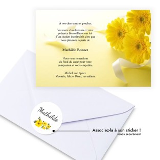 Carte de remerciements décès avec fleur jaune